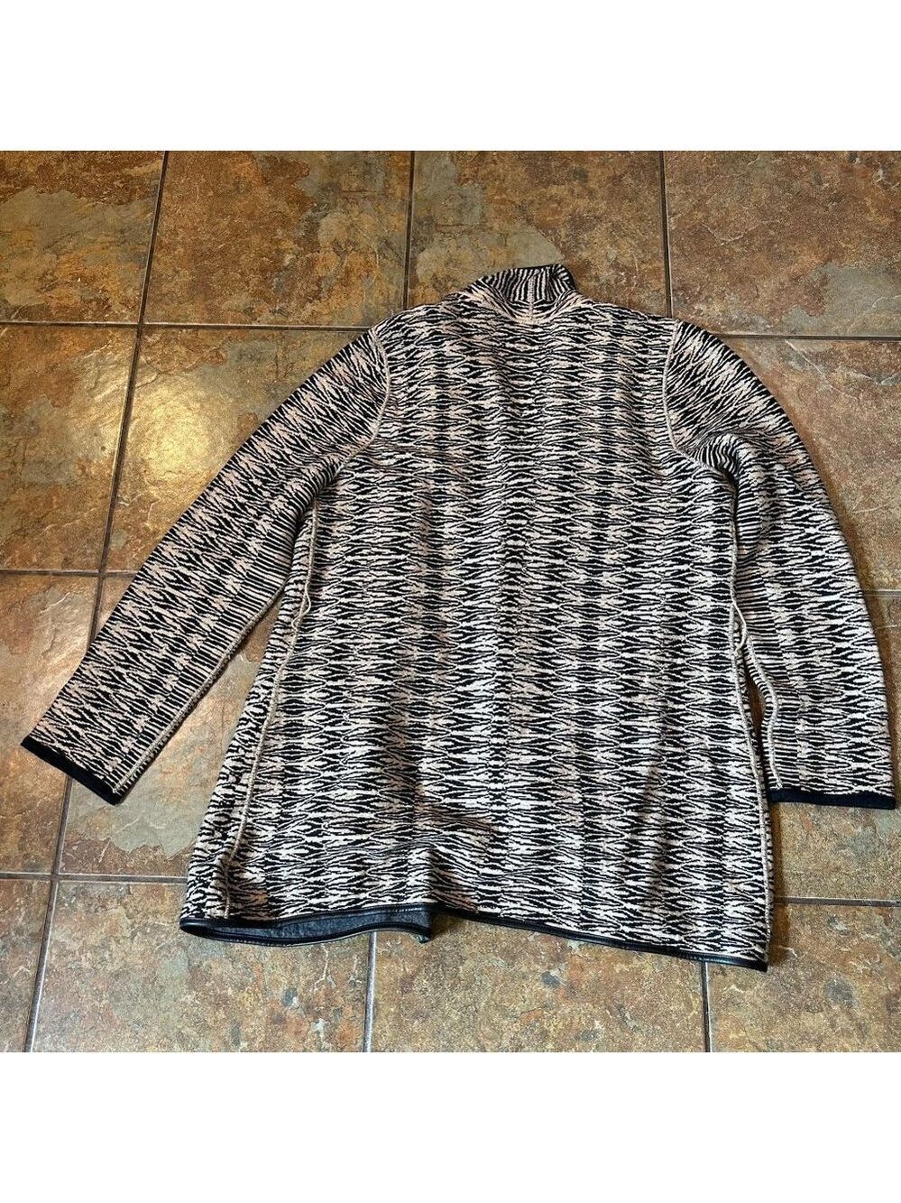 NIC+ZOE Tribal Print Open Cardigan Sz XL Black Brown Cotton/Viscose No Belt - Picture 5 of 5